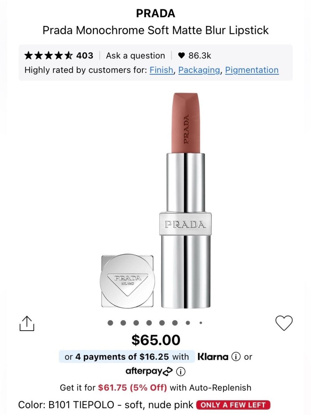 Prada Monochrome Soft Matte Blur Lipstick in 101